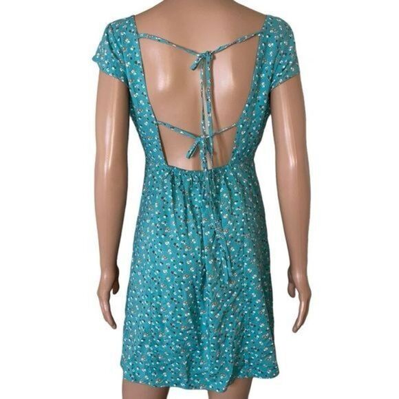 ✨Aeropostale Floral Sweetheart Neck Tie Back Teal Sz XL Dress✨ - Picture 7 of 11